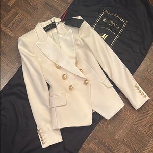 Balmain X H&M Women's Ivory Blazer with Gold Accents size US4